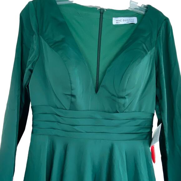 Mac Duggal 67527 Plunge Neck Emerald Satin A-Line Gown 4 - Picture 6 of 7